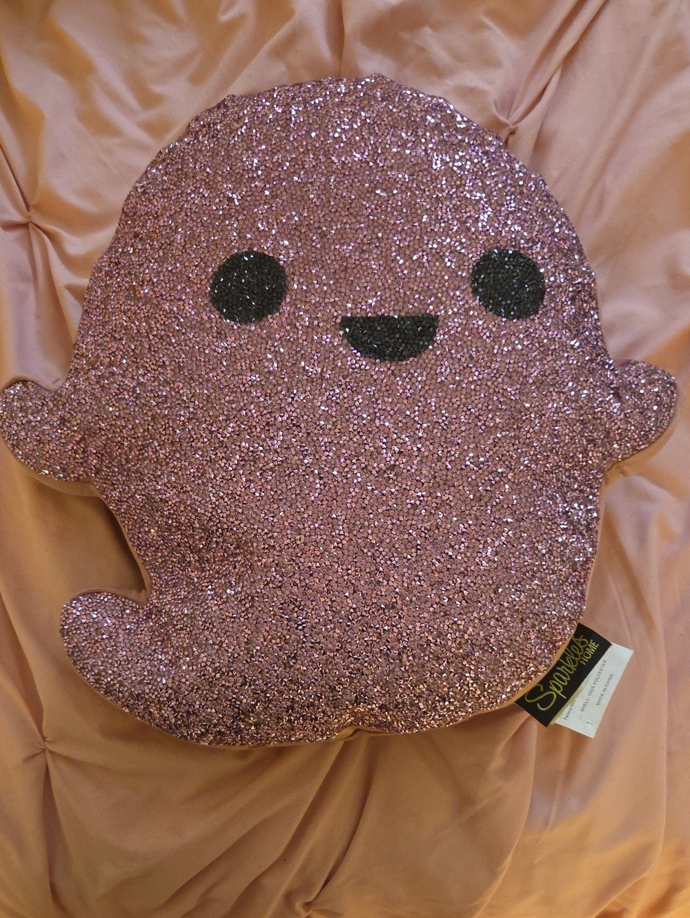 Sparkly Pink Cute Ghost Pillow - Glitter Accent